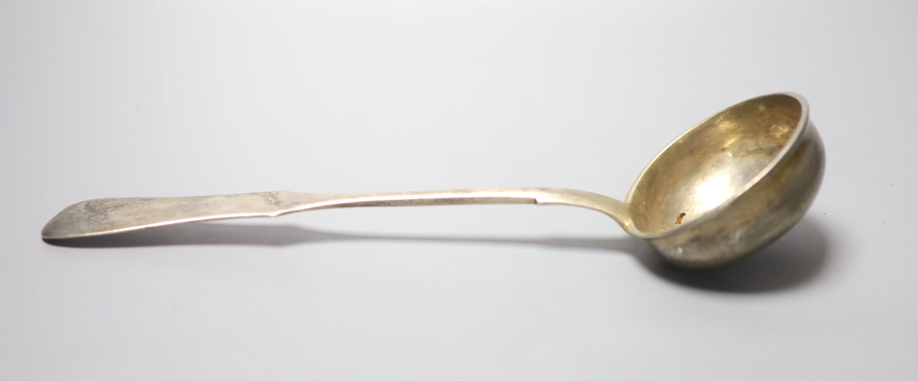 A late 19th century Russian 84 zolotnik soup ladle by S. Yarlevtsin, Vilnius, 31.5cm, 8oz.